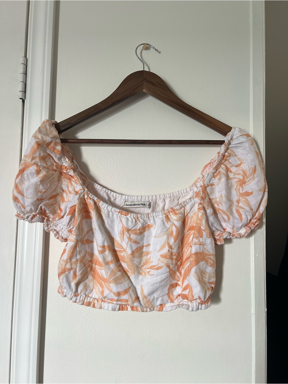Abercrombie & Fitch Linen Blend Puff Sleeve Crop Top Size Small Tropical - Picture 2 of 6